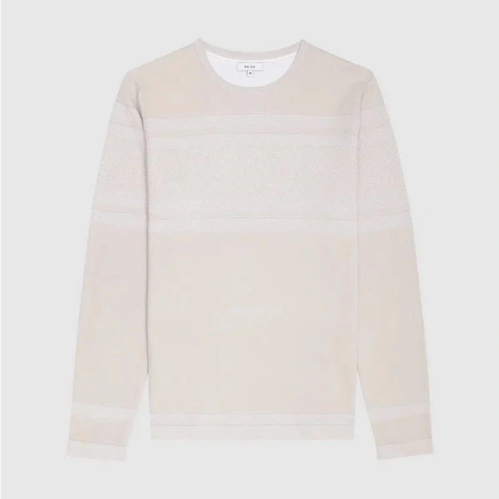 Reiss Birch Cotton Blend Crew Neck Jumper Sweater Size Large‎ Light Gray Beige